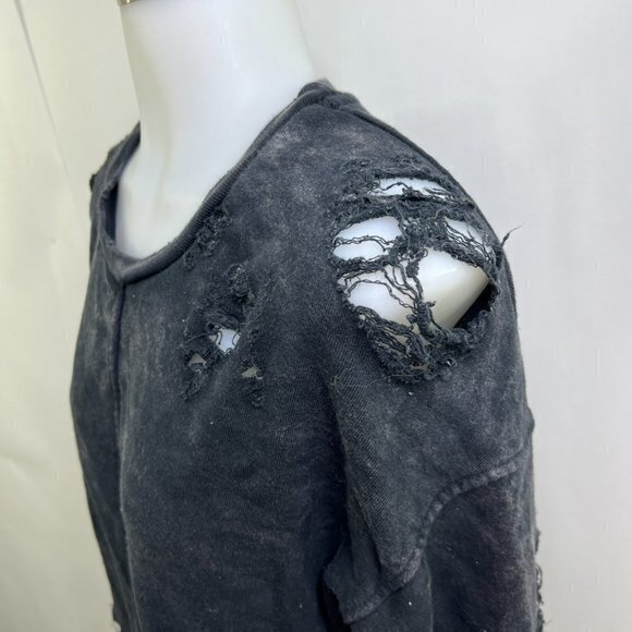 Joe's Jeans Bibiana Pullover XS Black Sweatshirt Distressed Destroyed Holes Used - Picture 4 of 13